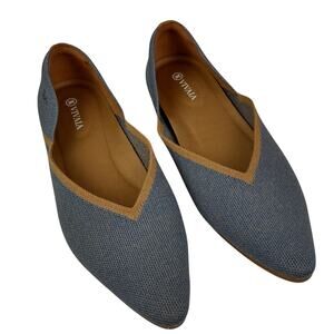 Vivaia Vienna Blue Beige Pointed Toe V-Cut Knit Ballet Flats Shoes Size 40